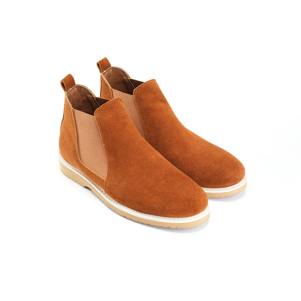 Classic Suede Chelsea Boots with Rubber Sole - Camel