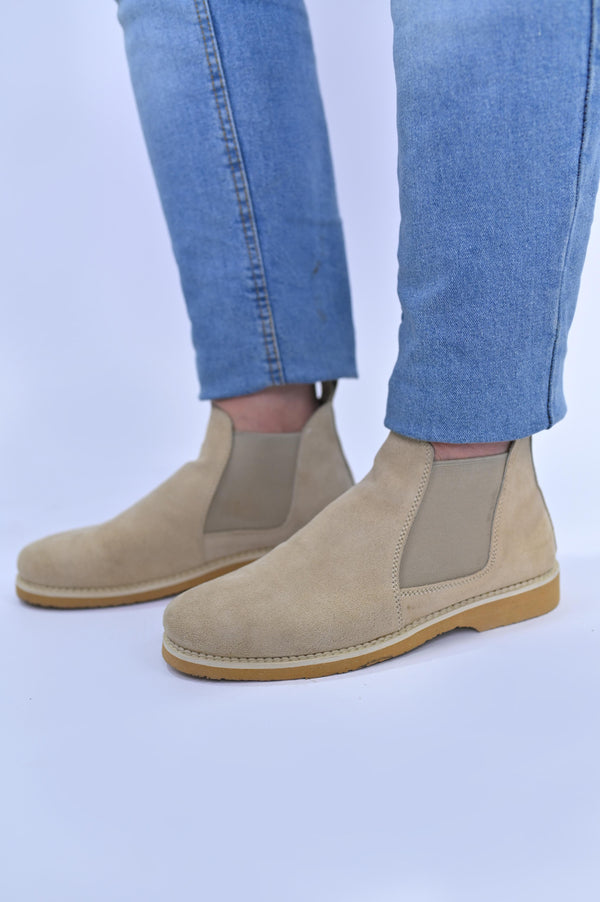 Classic Suede Chelsea Boots - Beige